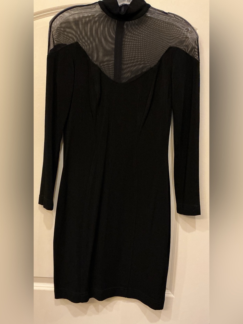 Vintage Tadashi for Lillie Rubin Black LBD Illusion Mesh Mock Neck Dress Small